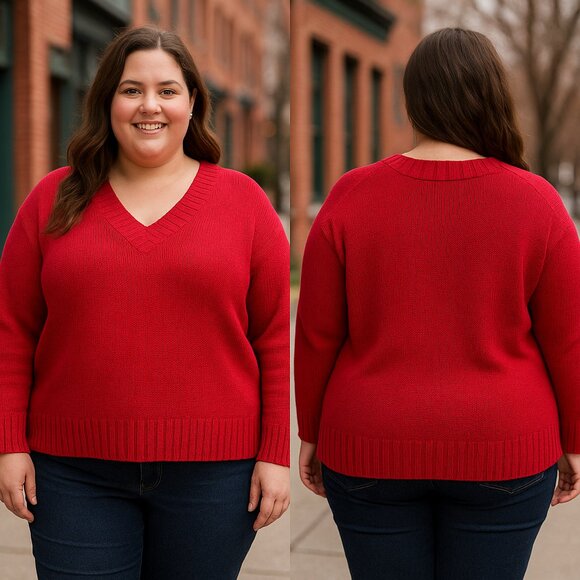 Red V-Neck Sweater Women’s XL Long Sleeve Pullover - Picture 1 of 9